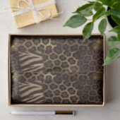 Papier Mousseline Patchwork Imprimé Animalier Africain | Marron & Or (Cadeau)