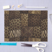 Papier Mousseline Patchwork Imprimé Animalier Africain | Marron & Or (Artisanat)