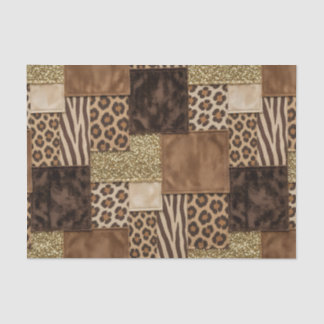 Papier Mousseline Patchwork Imprimé Animalier Africain | Marron & Or