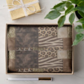 Papier Mousseline Patchwork Imprimé Animalier Africain | Marron & Or (Cadeau)