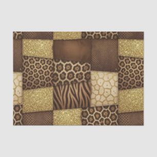 Papier Mousseline Patchwork Imprimé Animalier Africain Marron & Or