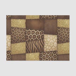Papier Mousseline Patchwork Imprimé Animalier Africain | Marron & Or