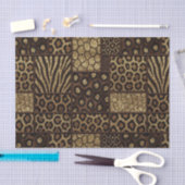 Papier Mousseline Patchwork Imprimé Animalier Africain | Marron & Or (Artisanat)