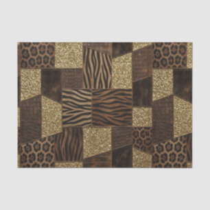 Papier Mousseline Patchwork Imprimé Animalier Africain Marron & Or