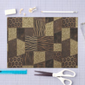 Papier Mousseline Patchwork Imprimé Animalier Africain | Marron & Or (Artisanat)