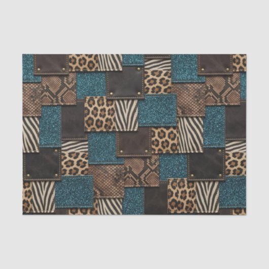 Papier Mousseline Patchwork Imprimé Animalier Africain | Marron & Sa (Recto)