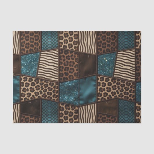 Papier Mousseline Patchwork Imprimé Animalier Africain | Marron & Sa (Recto)