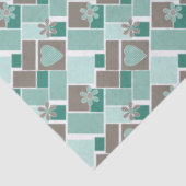 Papier Mousseline Patchwork marron turquoise de carrés (Détail)