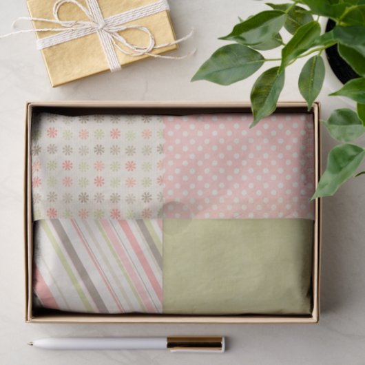 Papier Mousseline Patchwork rose et vert (Cadeau)