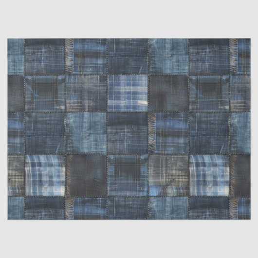 Papier Mousseline Patchwork sans couture en denim indigo (Recto)
