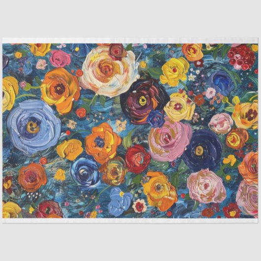 Papier Mousseline Pâte texturée Fleurs de peinture abstraites découp (Recto)
