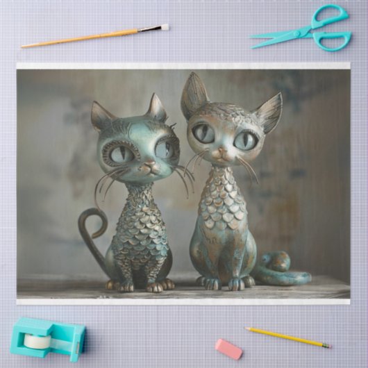 Papier Mousseline Patina Finition 2 chats Découpage (Artisanat)