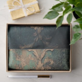 Papier Mousseline Patina vert émeraude damassé doré (Cadeau)