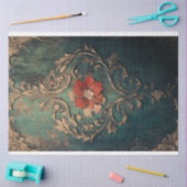 Papier Mousseline Patina vert émeraude damassé doré (Artisanat)