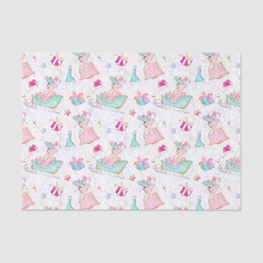 Papier Mousseline Patinage rose et aqua et sacs Père Noël Noël (Recto)