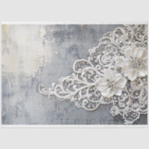 Patine argentée brodée de dentelle florale blanc c
