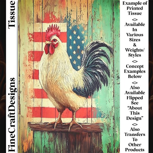Papier Mousseline Patriotique rustique ferme coq DB8LF Decoupage