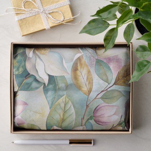 Papier Mousseline Pattern Elegant Magnolia Flowers (Cadeau)