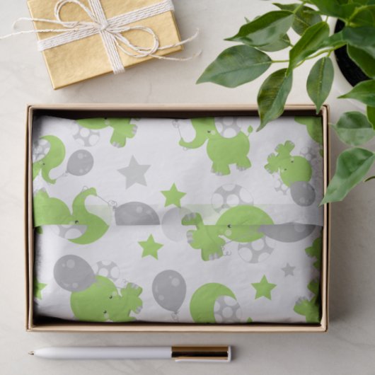 Papier Mousseline Pattern of Green Elephants, Cute Elephants, stars (Cadeau)