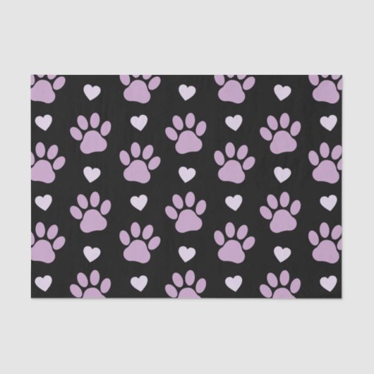 Papier Mousseline Pattern of paws, Dog paws, Lilac paws, Hearts (Recto)