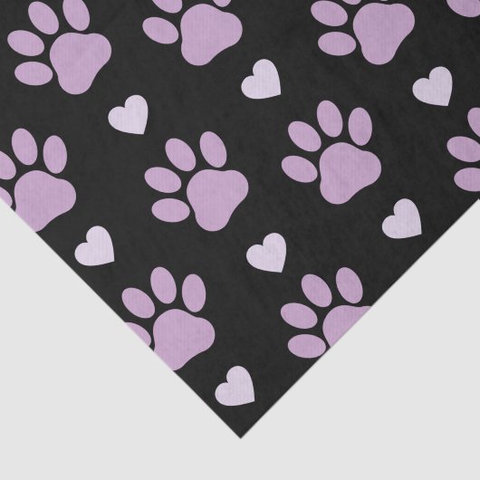 Papier Mousseline Pattern of paws, Dog paws, Lilac paws, Hearts (Détail)