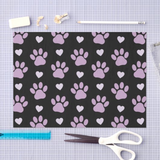 Papier Mousseline Pattern of paws, Dog paws, Lilac paws, Hearts (Artisanat)