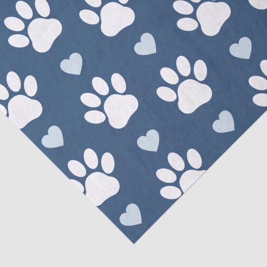 Papier Mousseline Pattern of paws, Dog paws, White paws, Blue Hearts (Détail)