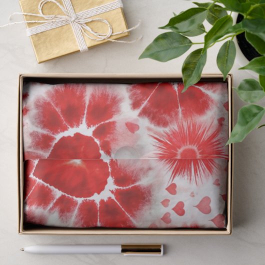 Papier Mousseline Pattern Tie Dye Red Hearts (Cadeau)
