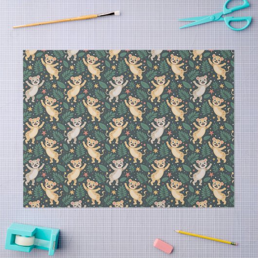Papier Mousseline Patterned fabric featuring playful cartoon lion