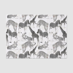 Papier Mousseline Patters de Stylish Black et White Jungle Animals