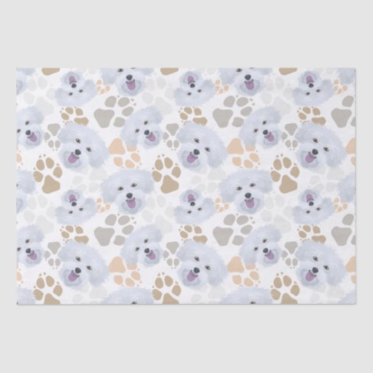 Papier Mousseline Pattes de chien de motif maltaises (Recto)