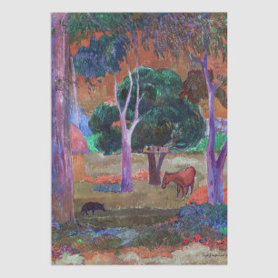 Papier Mousseline Paul Gauguin - Paysage avec un cochon et un cheval