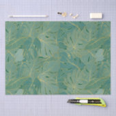 Papier Mousseline Paume vert et or feuille motif (Artisanat)