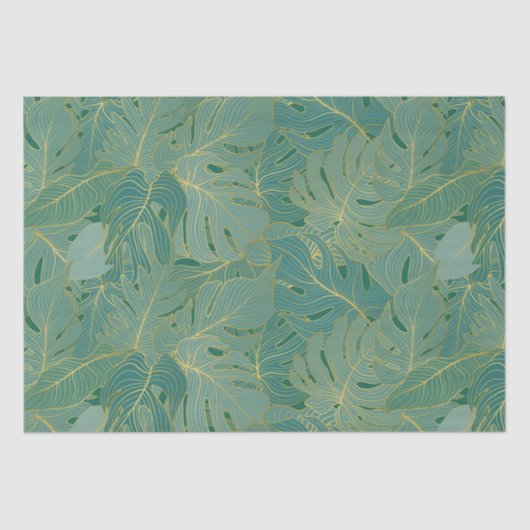Papier Mousseline Paume vert et or feuille motif (Recto)