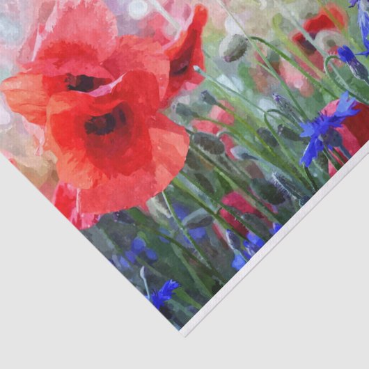 Papier Mousseline Pavot Fleurs aquarelle Peinture Découpage (Détail)