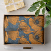 Papier Mousseline Pavot orange sur bleu foncé (Cadeau)