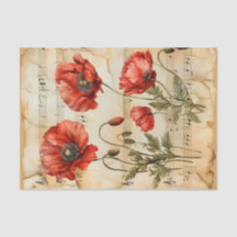 Pavot rouge feuille de musique de style vintage ép
