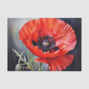 Papier Mousseline Pavot rouge vif avec centre foncé