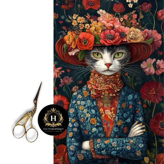 Papier Mousseline Pays Calico Floral Chat Découpage