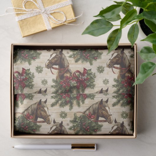 Papier Mousseline Pays Chevaux de Noël (Cadeau)