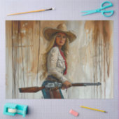 Papier Mousseline Pays Découpage Western Cowgirl Sherrif Shotgun