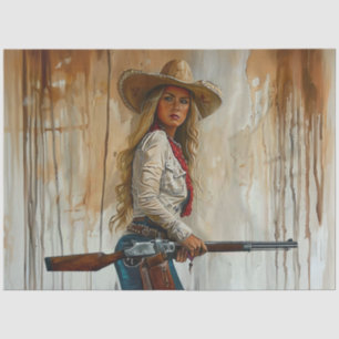 Papier Mousseline Pays Découpage Western Cowgirl Sherrif Shotgun