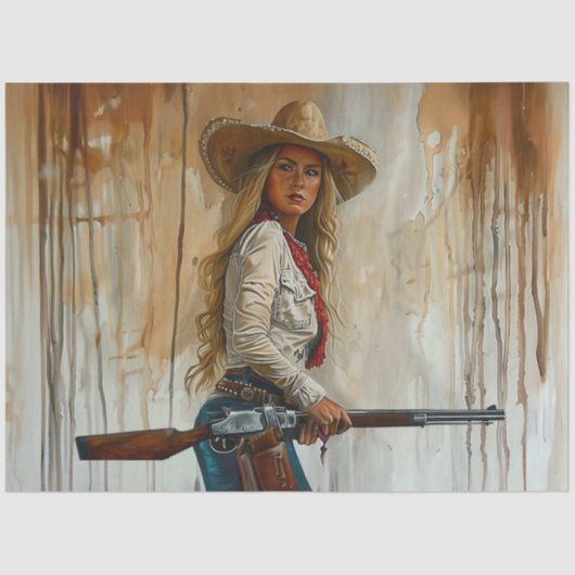 Papier Mousseline Pays Découpage Western Cowgirl Sherrif Shotgun (Recto)