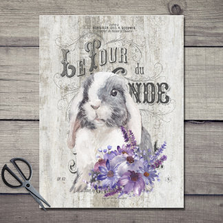 Papier Mousseline Pays Français Lapin Floral Violet