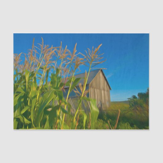 Papier Mousseline Pays Rustique Vielle Grange Bleue Ferme verte (Recto)