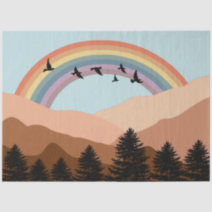 Papier Mousseline Paysage Abstrait Arbres forestiers Arc-en-ciel et