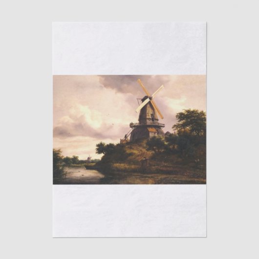 Papier Mousseline Paysage avec un moulin à vent (Recto)