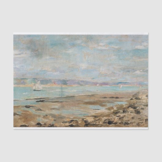 Papier Mousseline Paysage côtier français avec voiliers (Recto)