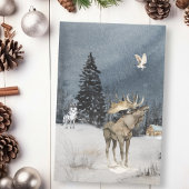 Papier Mousseline Paysage d'hiver Aquarelle Wolf Moose Scene