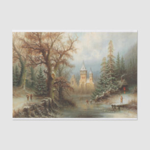 Papier Mousseline Paysage d'hiver romantique avec patineurs de glace